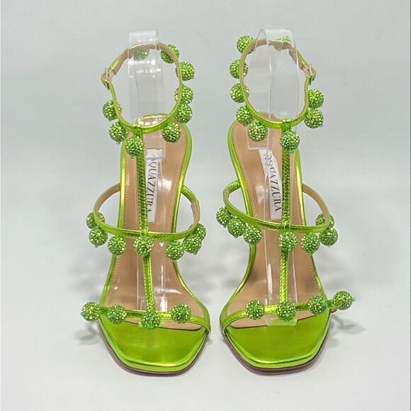 Aquazzura Cha Cha Cha Metallic Leather Sandals size 37.5 - Picture 4 of 12